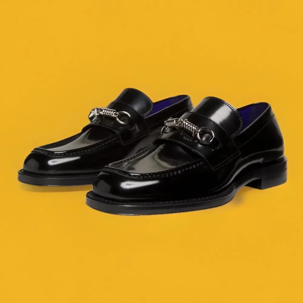 $990 Burberry Leather Barbed Penny Loafers Men's 39/6 Black Moc Toe Slip On